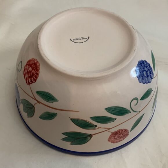 Ceramic Bowl Blue Pink Flowers 8 Cups Or 64 Ounces Large Serving Hand Painted - Picture 6 of 6